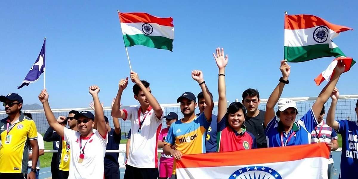 Beach Volleyball India Tour Fans Beach Volleyball India Tour fans celebrating with team jerseys and flags